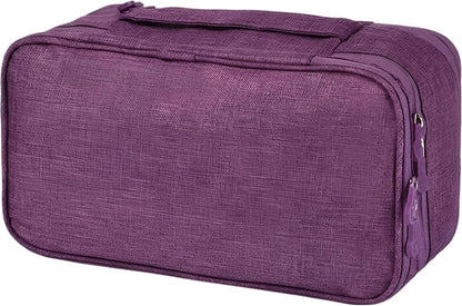 Travel Underwear Storage Bag, Purple Bra Organizer for Lingerie and Socks, 3-Layer Cosmetic Pouch, Portable Case with Multiple Compartments for Toiletry, Home, Gym, Vacation