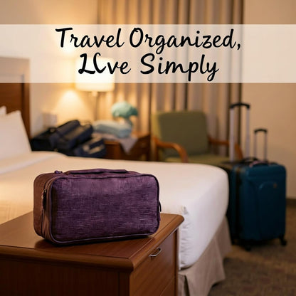Travel Underwear Storage Bag, Purple Bra Organizer for Lingerie and Socks, 3-Layer Cosmetic Pouch, Portable Case with Multiple Compartments for Toiletry, Home, Gym, Vacation
