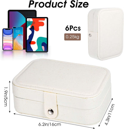 6 Pcs Travel Jewelry Box, Mini Travel Jewelry Organizer for Women, PU Leather Small Double Layer Portable Case for Stud Earrings, Rings, Necklaces, Bracelets, 6.2 x 4.3 x 1.9 Inches, Flash White