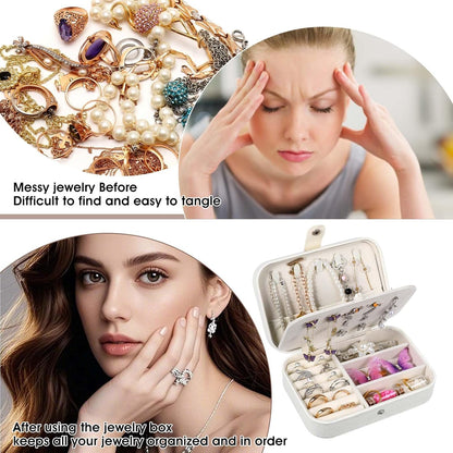 6 Pcs Travel Jewelry Box, Mini Travel Jewelry Organizer for Women, PU Leather Small Double Layer Portable Case for Stud Earrings, Rings, Necklaces, Bracelets, 6.2 x 4.3 x 1.9 Inches, Flash White