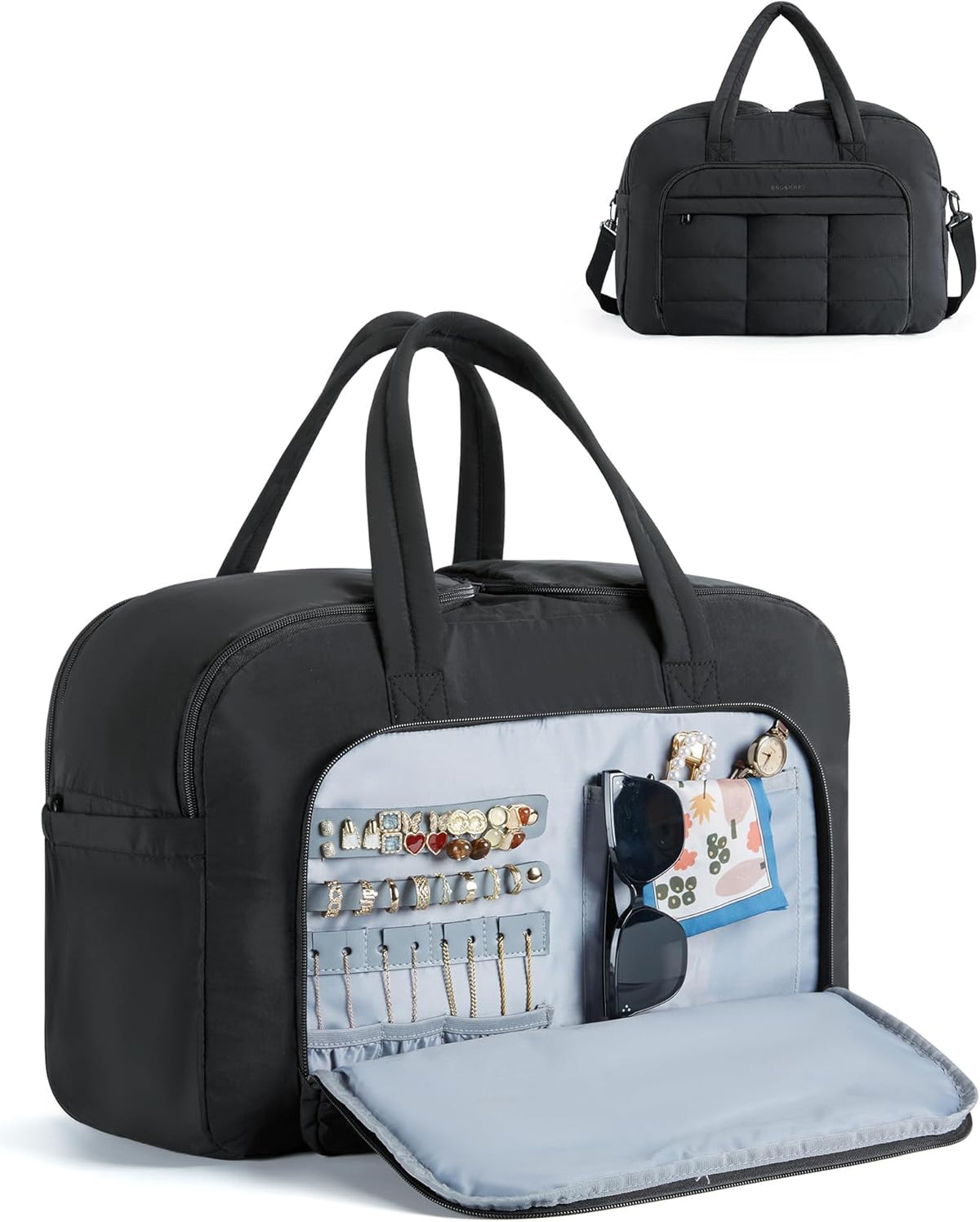 Travel Duffel Bag, Carry on Travel Bag with Jewelry Compartment, 35L Weekender Duffle for Women, Water Resistant, Light Tan