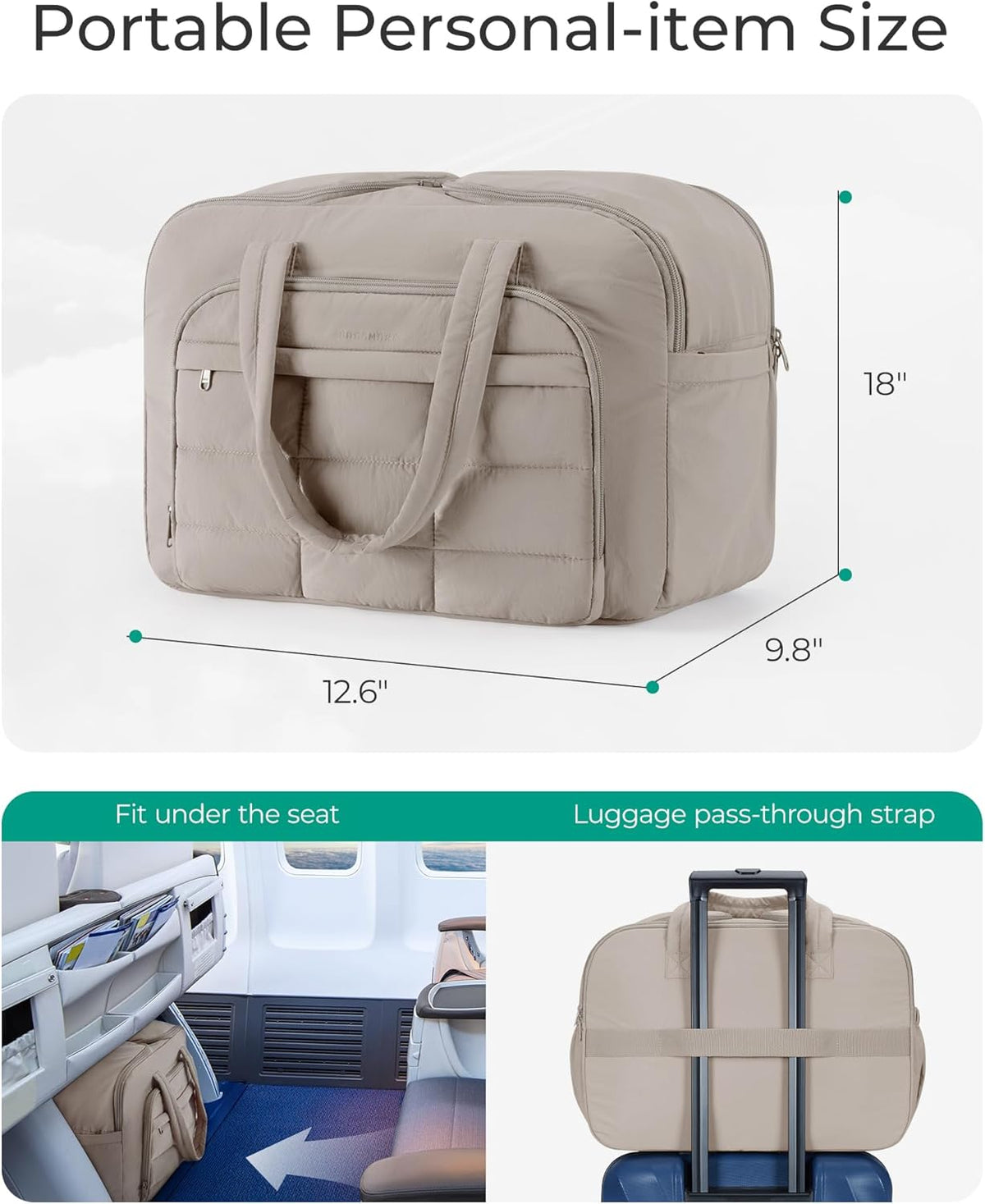 Travel Duffel Bag, Carry on Travel Bag with Jewelry Compartment, 35L Weekender Duffle for Women, Water Resistant, Light Tan