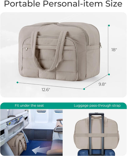 Travel Duffel Bag, Carry on Travel Bag with Jewelry Compartment, 35L Weekender Duffle for Women, Water Resistant, Light Tan