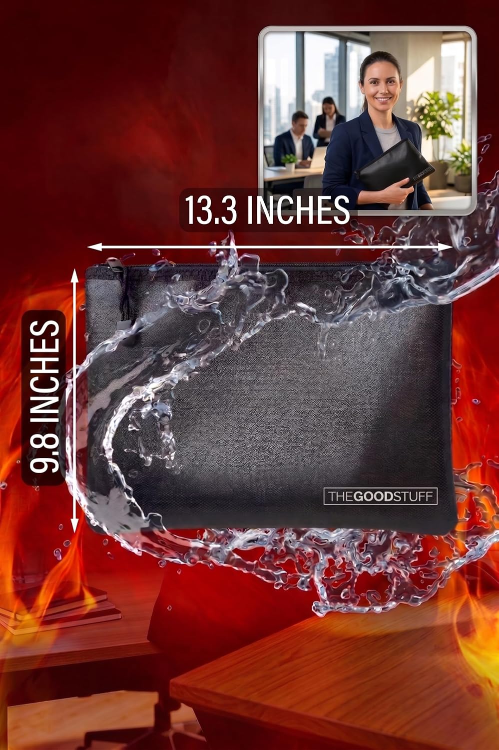 Fireproof Document Bag Envelope Size: 8" x 5" [2000°F Rated] Fireproof Cash Bags with Zipper Small Water and Fire Resistant Money Bag for Cash Storage, Fireproof Bags for Cash Fire Proof