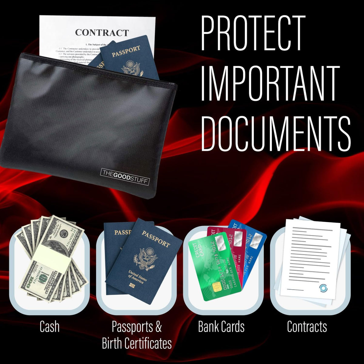 Fireproof Document Bag Envelope Size: 8" x 5" [2000°F Rated] Fireproof Cash Bags with Zipper Small Water and Fire Resistant Money Bag for Cash Storage, Fireproof Bags for Cash Fire Proof