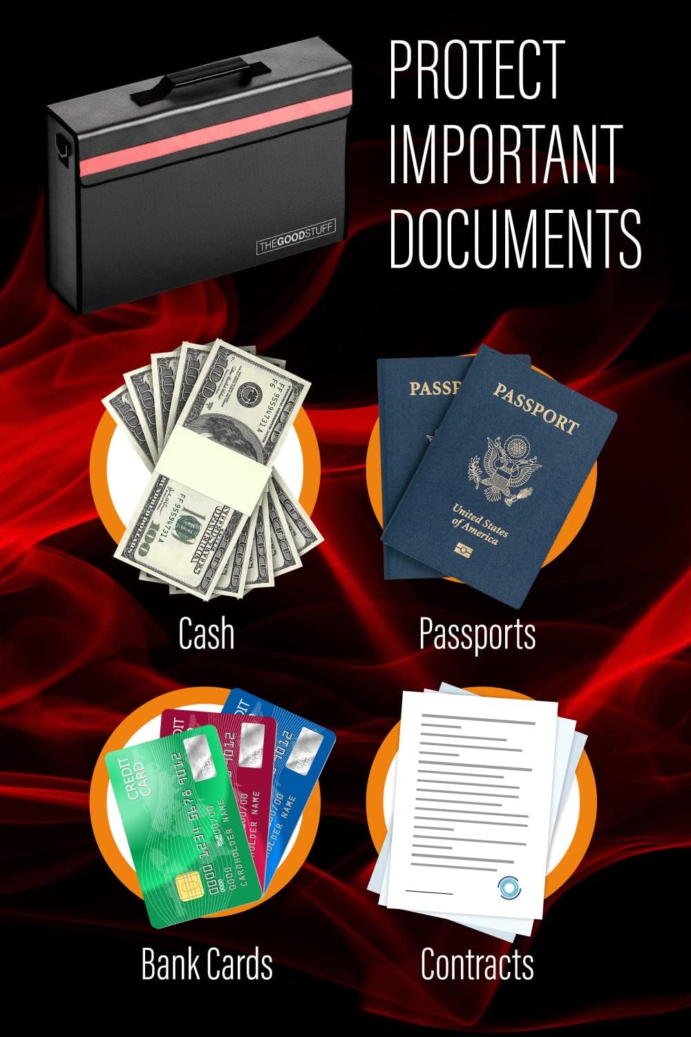 Fireproof Document Bag Envelope Size: 8" x 5" [2000°F Rated] Fireproof Cash Bags with Zipper Small Water and Fire Resistant Money Bag for Cash Storage, Fireproof Bags for Cash Fire Proof