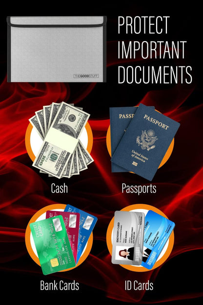 Fireproof Document Bag Envelope Size: 8" x 5" [2000°F Rated] Fireproof Cash Bags with Zipper Small Water and Fire Resistant Money Bag for Cash Storage, Fireproof Bags for Cash Fire Proof