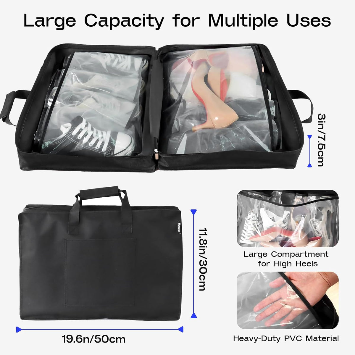 Shoe Bag for Travel with Handle, Travel Shoe Organizer Portable Luggage Shoe Storage Bag, Shoe Bags for Packing in Suitcase (Black)