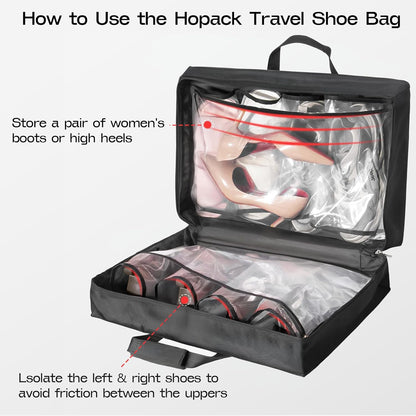 Shoe Bag for Travel with Handle, Travel Shoe Organizer Portable Luggage Shoe Storage Bag, Shoe Bags for Packing in Suitcase (Black)