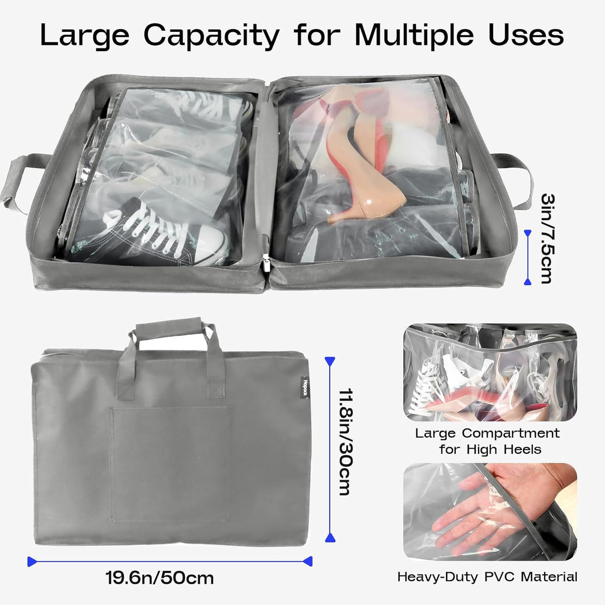 Shoe Bag for Travel with Handle, Travel Shoe Organizer Portable Luggage Shoe Storage Bag, Shoe Bags for Packing in Suitcase (Black)