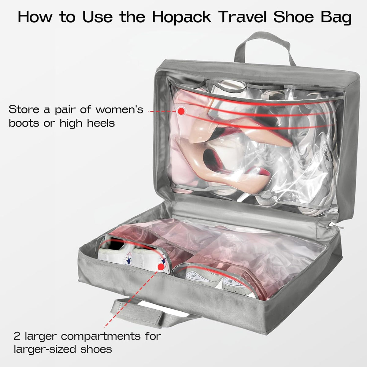 Shoe Bag for Travel with Handle, Travel Shoe Organizer Portable Luggage Shoe Storage Bag, Shoe Bags for Packing in Suitcase (Black)