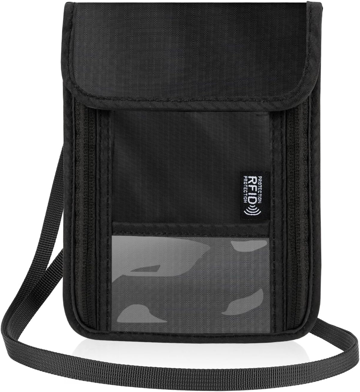 Neck Wallet with RFID Blocking, Waterproof Travel Passport Holder with Adjustable Strap, Passport Wallets Pouch Travel Essentials for Women Men (Gray)