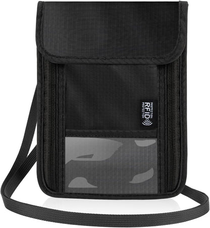 Neck Wallet with RFID Blocking, Waterproof Travel Passport Holder with Adjustable Strap, Passport Wallets Pouch Travel Essentials for Women Men (Gray)