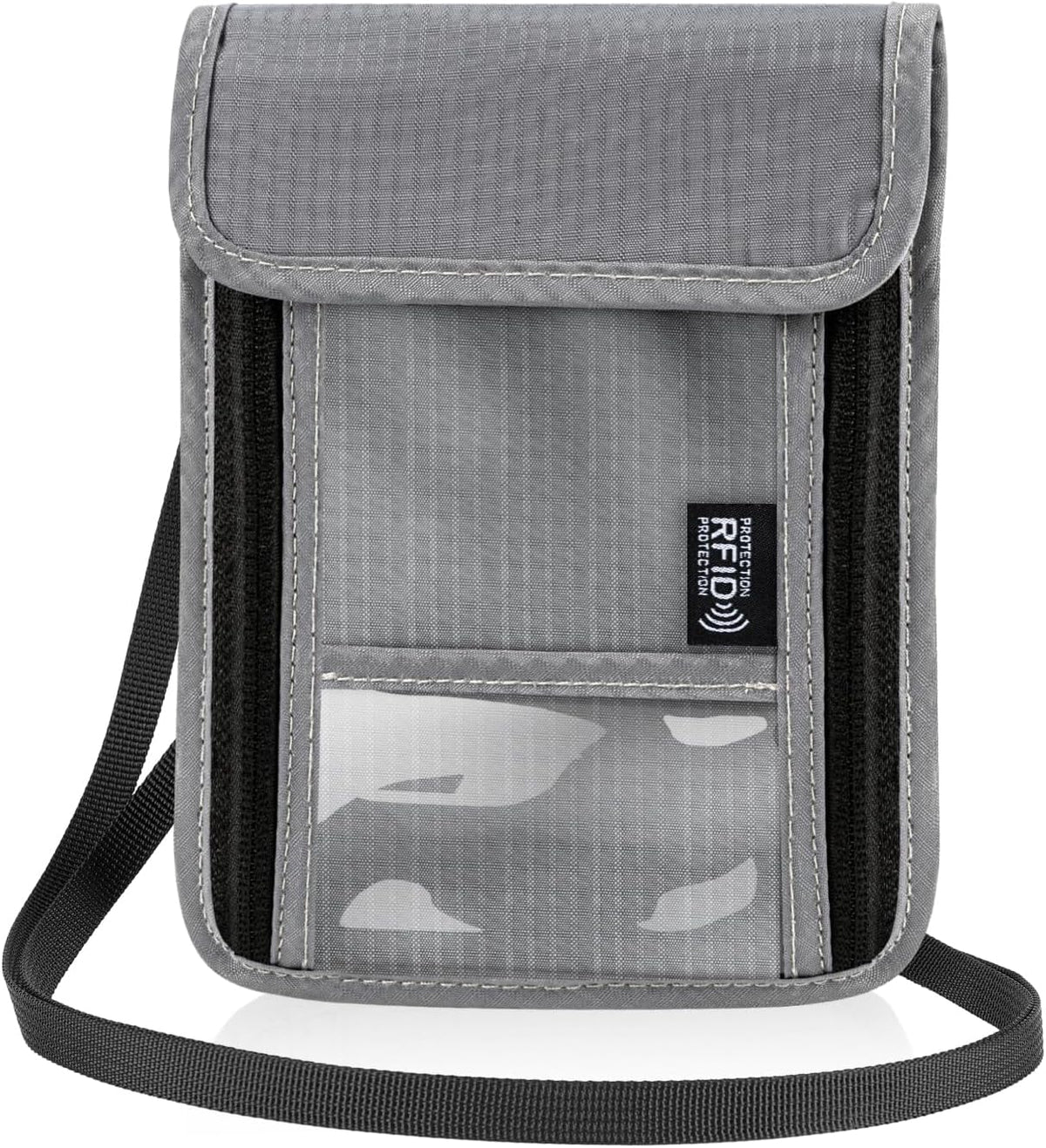 Neck Wallet with RFID Blocking, Waterproof Travel Passport Holder with Adjustable Strap, Passport Wallets Pouch Travel Essentials for Women Men (Gray)