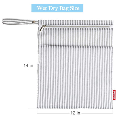 2Pcs Wet Dry Bags for Baby Cloth Diapers Waterproof Washable Reusable with Two Zipper Pockets for Dirty Gym Clothes, Travel, Beach Pool Daycare Soiled baby Accessories