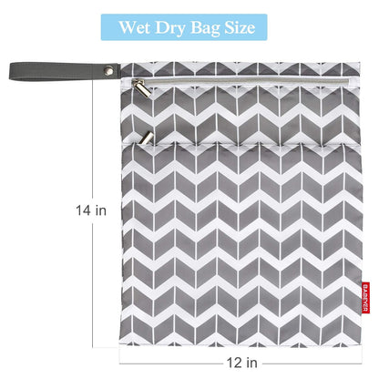 2Pcs Wet Dry Bags for Baby Cloth Diapers Waterproof Washable Reusable with Two Zipper Pockets for Dirty Gym Clothes, Travel, Beach Pool Daycare Soiled baby Accessories