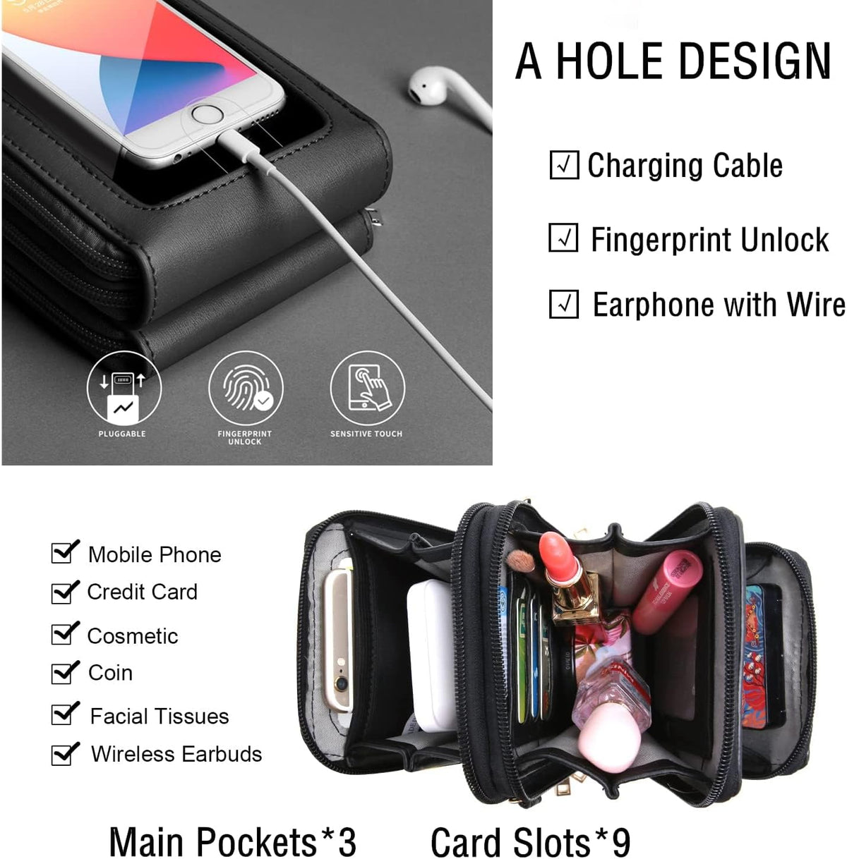 Crossbody Cellphone Purse Women Touch Screen Bag RFID Blocking Wallet Handbag Shoulder Strap