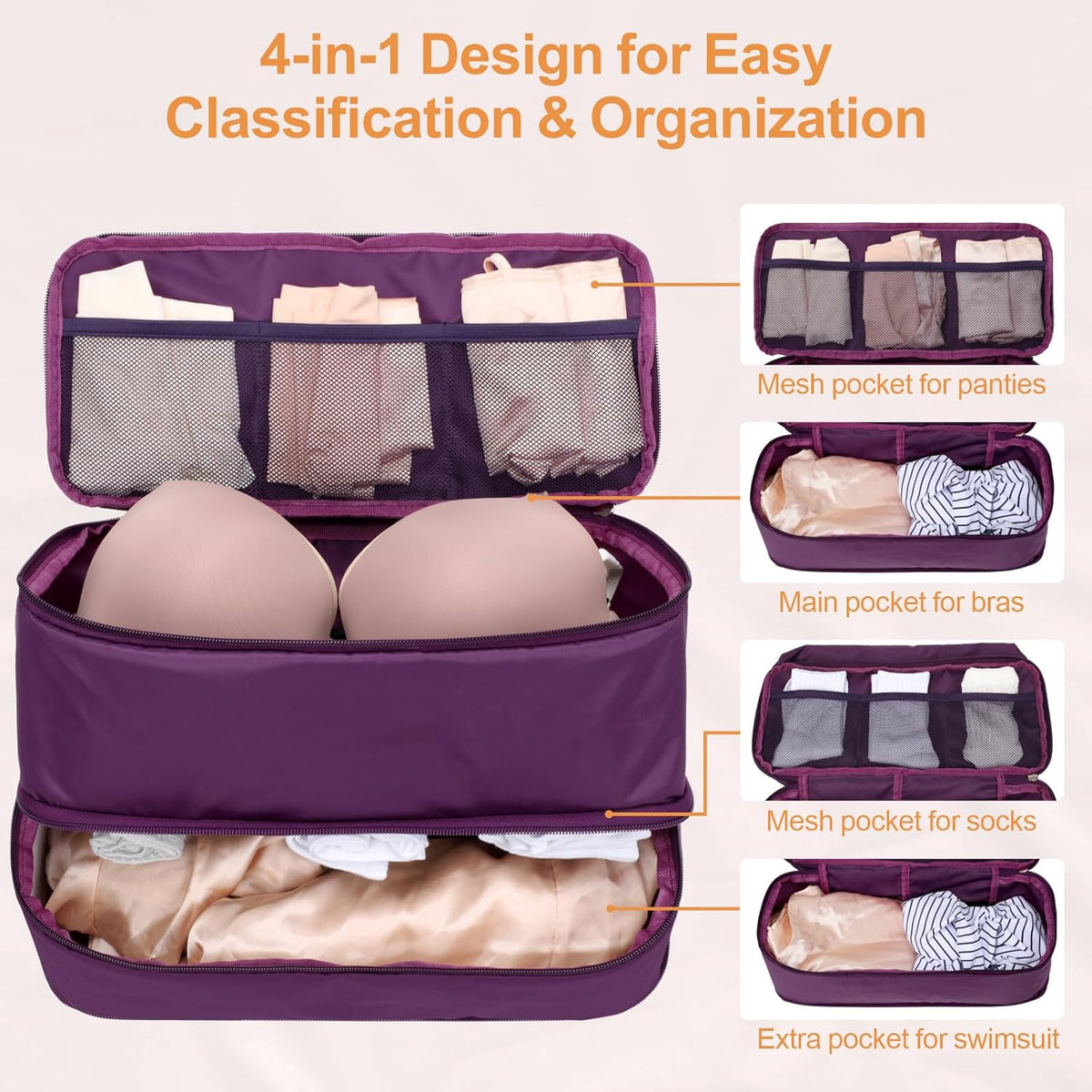Travel Underwear Organizer Bag, Lightweight Bra Organizer Travel Bag, Bundle