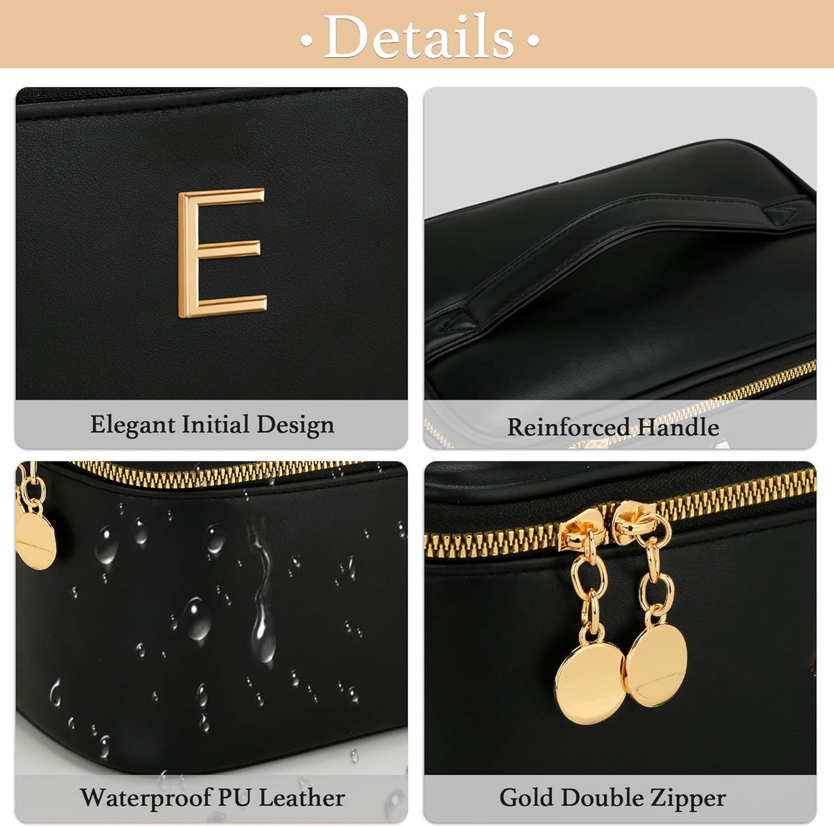 Personalized Initial Makeup Bag Gifts for Women, Large Travel Cosmetic Organizer with Handle & Divider, PU Leather Toiletry Bag for Girls, Birthday Bridesmaid Gift Set - Beige - H