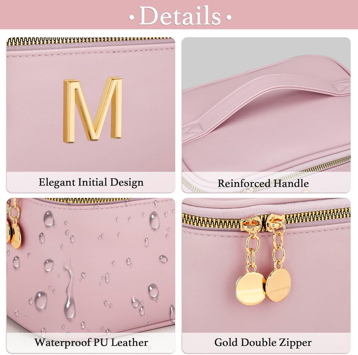 Personalized Initial Makeup Bag Gifts for Women, Large Travel Cosmetic Organizer with Handle & Divider, PU Leather Toiletry Bag for Girls, Birthday Bridesmaid Gift Set - Beige - H