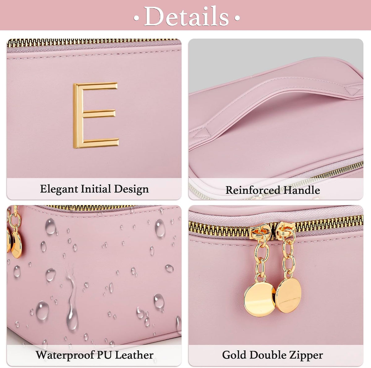 Personalized Initial Makeup Bag Gifts for Women, Large Travel Cosmetic Organizer with Handle & Divider, PU Leather Toiletry Bag for Girls, Birthday Bridesmaid Gift Set - Beige - H