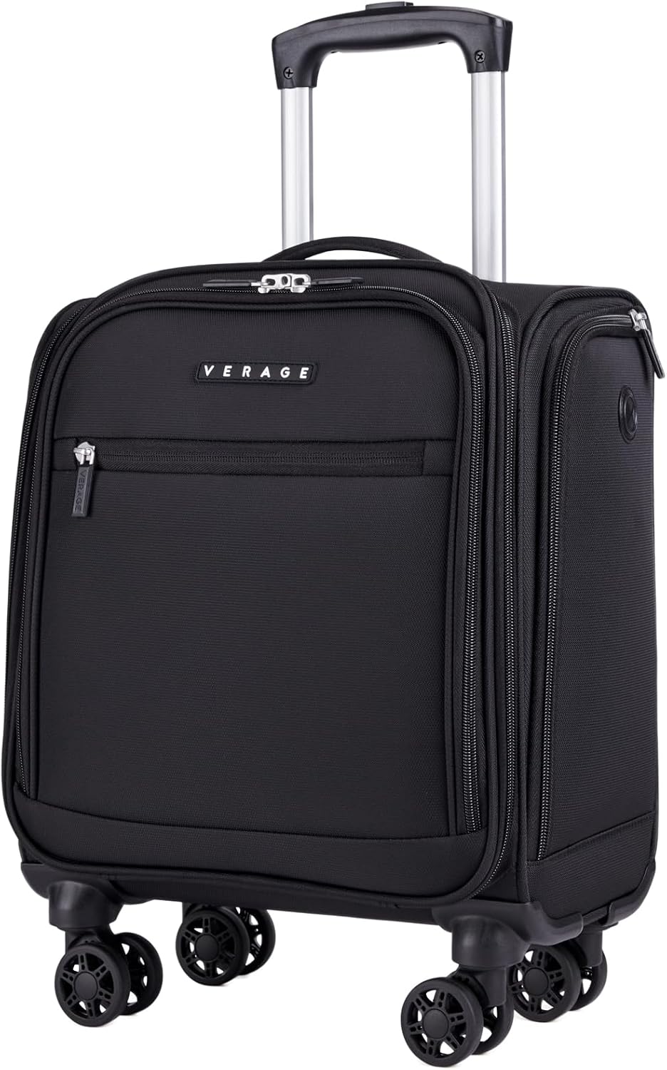 Underseat Carry On Luggage with Wheels, 14.5-Inch Spinner Small Suitcase, Softside Lightweight Travel Bag for Men and Women, Airplane Carry On Bag, Black