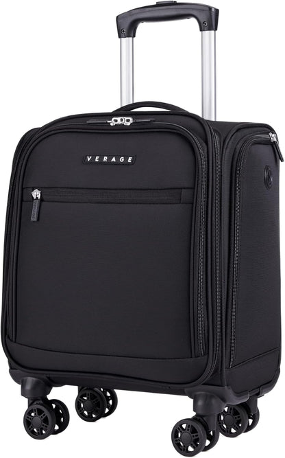 Underseat Carry On Luggage with Wheels, 14.5-Inch Spinner Small Suitcase, Softside Lightweight Travel Bag for Men and Women, Airplane Carry On Bag, Black