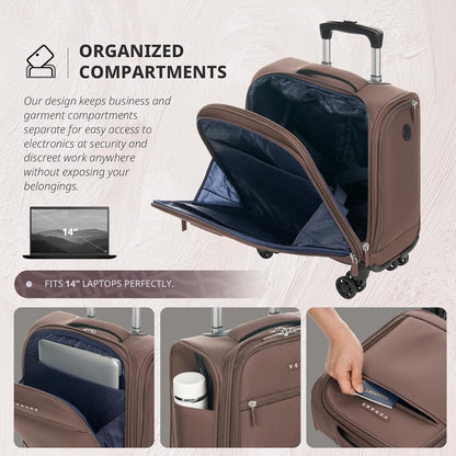 Underseat Carry On Luggage with Wheels, 14.5-Inch Spinner Small Suitcase, Softside Lightweight Travel Bag for Men and Women, Airplane Carry On Bag, Black