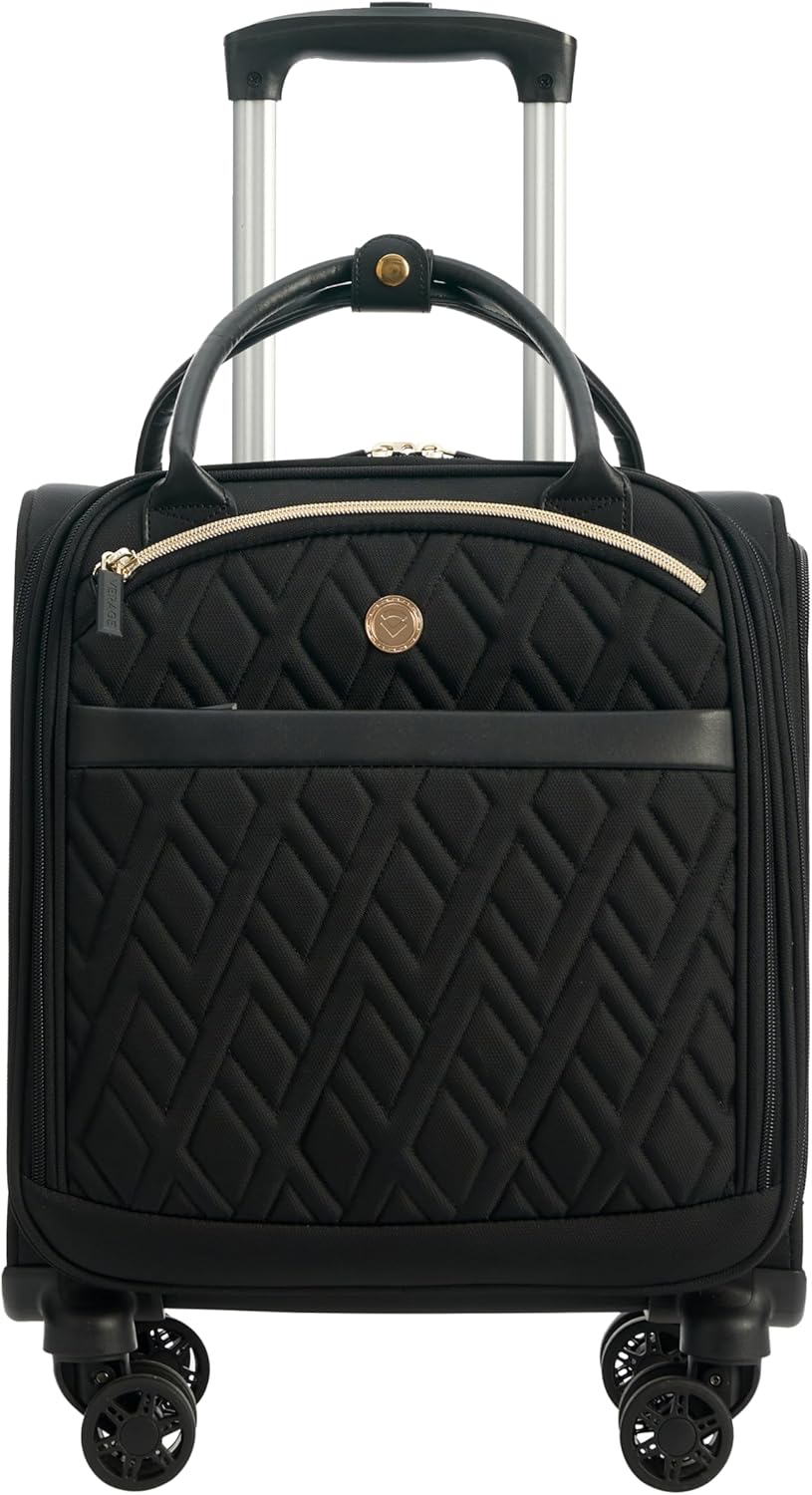 Underseat Carry On Luggage with Wheels, 14.5-Inch Spinner Small Suitcase, Softside Lightweight Travel Bag for Men and Women, Airplane Carry On Bag, Black