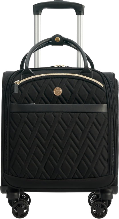 Underseat Carry On Luggage with Wheels, 14.5-Inch Spinner Small Suitcase, Softside Lightweight Travel Bag for Men and Women, Airplane Carry On Bag, Black