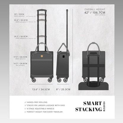 Underseat Carry On Luggage with Wheels, 14.5-Inch Spinner Small Suitcase, Softside Lightweight Travel Bag for Men and Women, Airplane Carry On Bag, Black