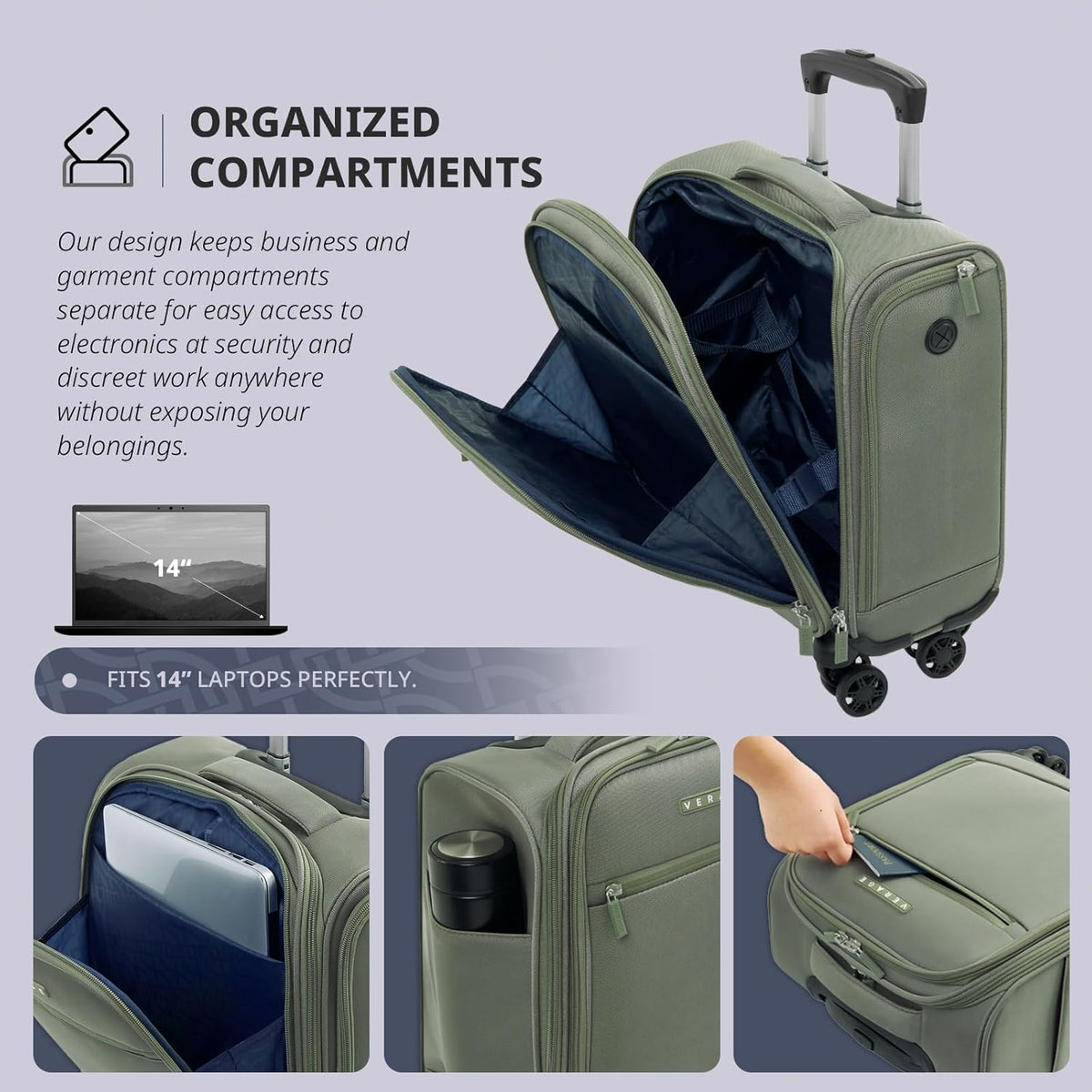 Underseat Carry On Luggage with Wheels, 14.5-Inch Spinner Small Suitcase, Softside Lightweight Travel Bag for Men and Women, Airplane Carry On Bag, Black