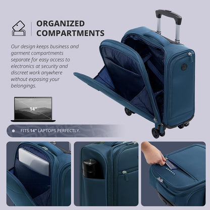 Underseat Carry On Luggage with Wheels, 14.5-Inch Spinner Small Suitcase, Softside Lightweight Travel Bag for Men and Women, Airplane Carry On Bag, Black