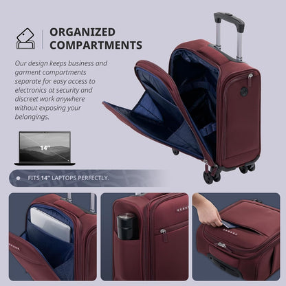 Underseat Carry On Luggage with Wheels, 14.5-Inch Spinner Small Suitcase, Softside Lightweight Travel Bag for Men and Women, Airplane Carry On Bag, Black