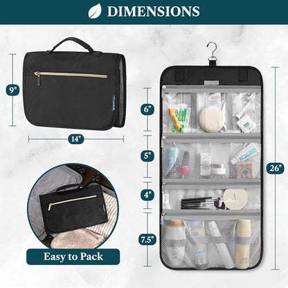 Hanging Toiletry Bag for Women Men, Large Foldable Toiletries Organizer with Hook, Water-Resistant Makeup Cosmetic Rollup Case, Clear Pockets for Bathroom, Gym, Cruise (Teal Chevron)