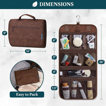 Hanging Toiletry Bag for Women Men, Large Foldable Toiletries Organizer with Hook, Water-Resistant Makeup Cosmetic Rollup Case, Clear Pockets for Bathroom, Gym, Cruise (Teal Chevron)