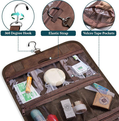 Hanging Toiletry Bag for Women Men, Large Foldable Toiletries Organizer with Hook, Water-Resistant Makeup Cosmetic Rollup Case, Clear Pockets for Bathroom, Gym, Cruise (Teal Chevron)