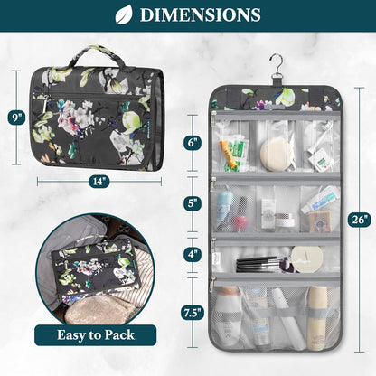 Hanging Toiletry Bag for Women Men, Large Foldable Toiletries Organizer with Hook, Water-Resistant Makeup Cosmetic Rollup Case, Clear Pockets for Bathroom, Gym, Cruise (Teal Chevron)