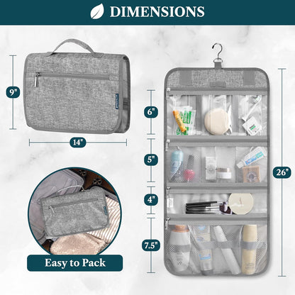 Hanging Toiletry Bag for Women Men, Large Foldable Toiletries Organizer with Hook, Water-Resistant Makeup Cosmetic Rollup Case, Clear Pockets for Bathroom, Gym, Cruise (Teal Chevron)