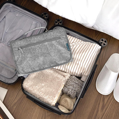 Hanging Toiletry Bag for Women Men, Large Foldable Toiletries Organizer with Hook, Water-Resistant Makeup Cosmetic Rollup Case, Clear Pockets for Bathroom, Gym, Cruise (Teal Chevron)