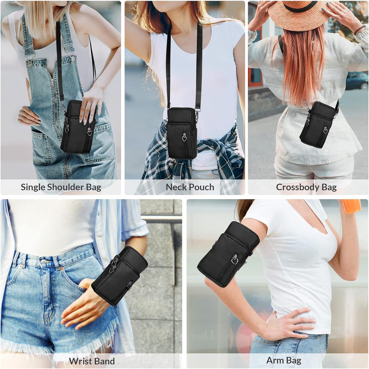 Women Cell Phone Purse Wristband Sport Armband Wallet Travel Crossbody Cell Phone Purse for Galaxy S10 Plus S9 Plus A50 A7 J7,OnePlus 6T,HTC U12 (Black)