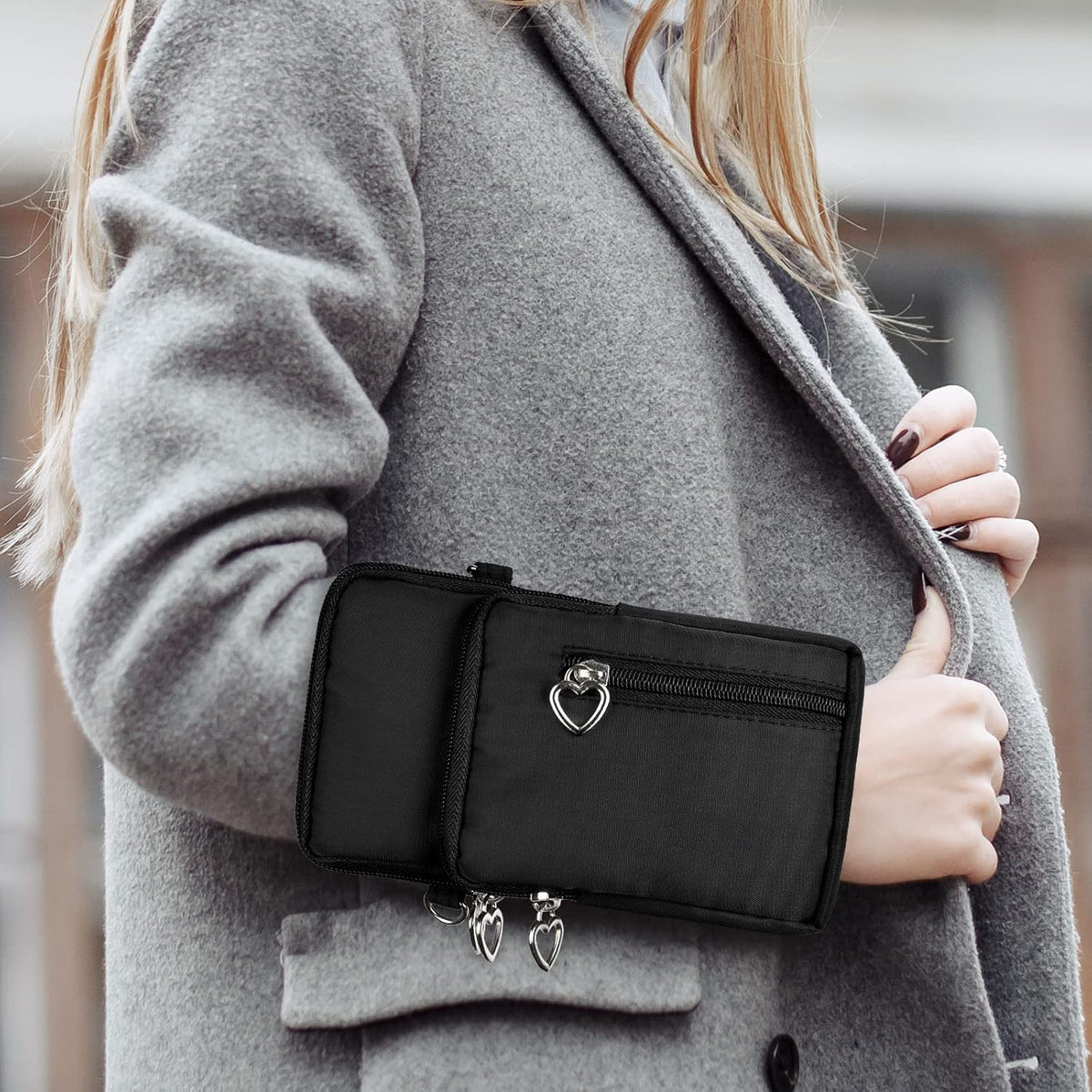 Women Cell Phone Purse Wristband Sport Armband Wallet Travel Crossbody Cell Phone Purse for Galaxy S10 Plus S9 Plus A50 A7 J7,OnePlus 6T,HTC U12 (Black)
