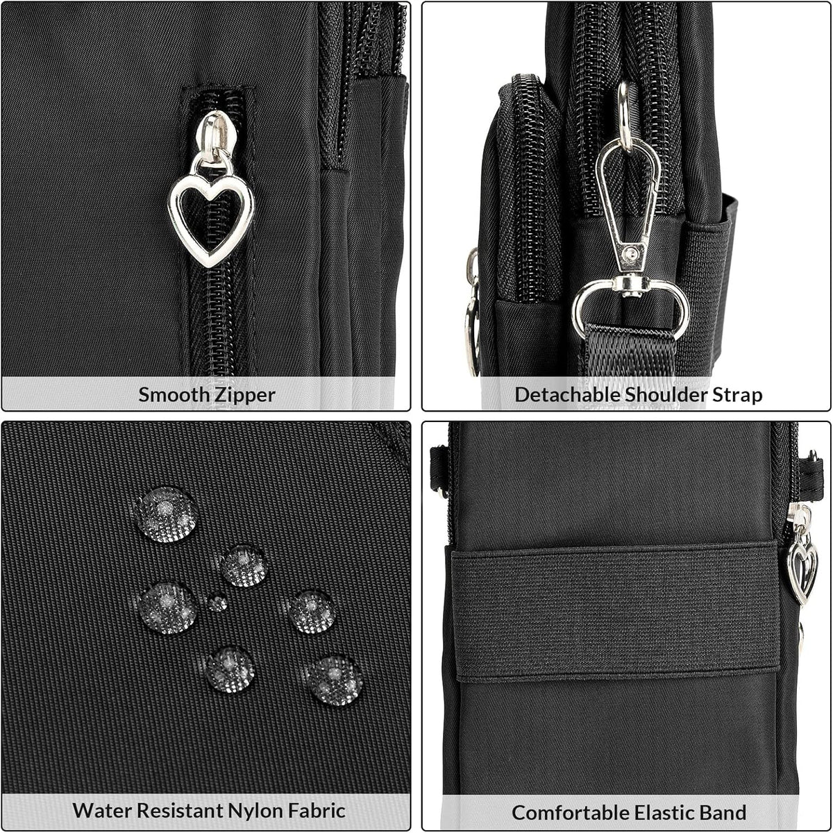 Women Cell Phone Purse Wristband Sport Armband Wallet Travel Crossbody Cell Phone Purse for Galaxy S10 Plus S9 Plus A50 A7 J7,OnePlus 6T,HTC U12 (Black)