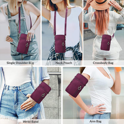 Women Cell Phone Purse Wristband Sport Armband Wallet Travel Crossbody Cell Phone Purse for Galaxy S10 Plus S9 Plus A50 A7 J7,OnePlus 6T,HTC U12 (Black)
