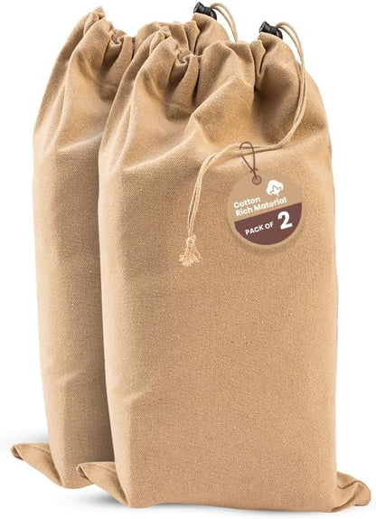 LFH Cotton Rich Shoe Storage Bags with Drawstring, Dustproof Breathable Reusable Organizer, Perfect For Travel, Dorm, Hotel, College, Gym, Machine Washable 8"x17" (Pack of 2) - Black sand