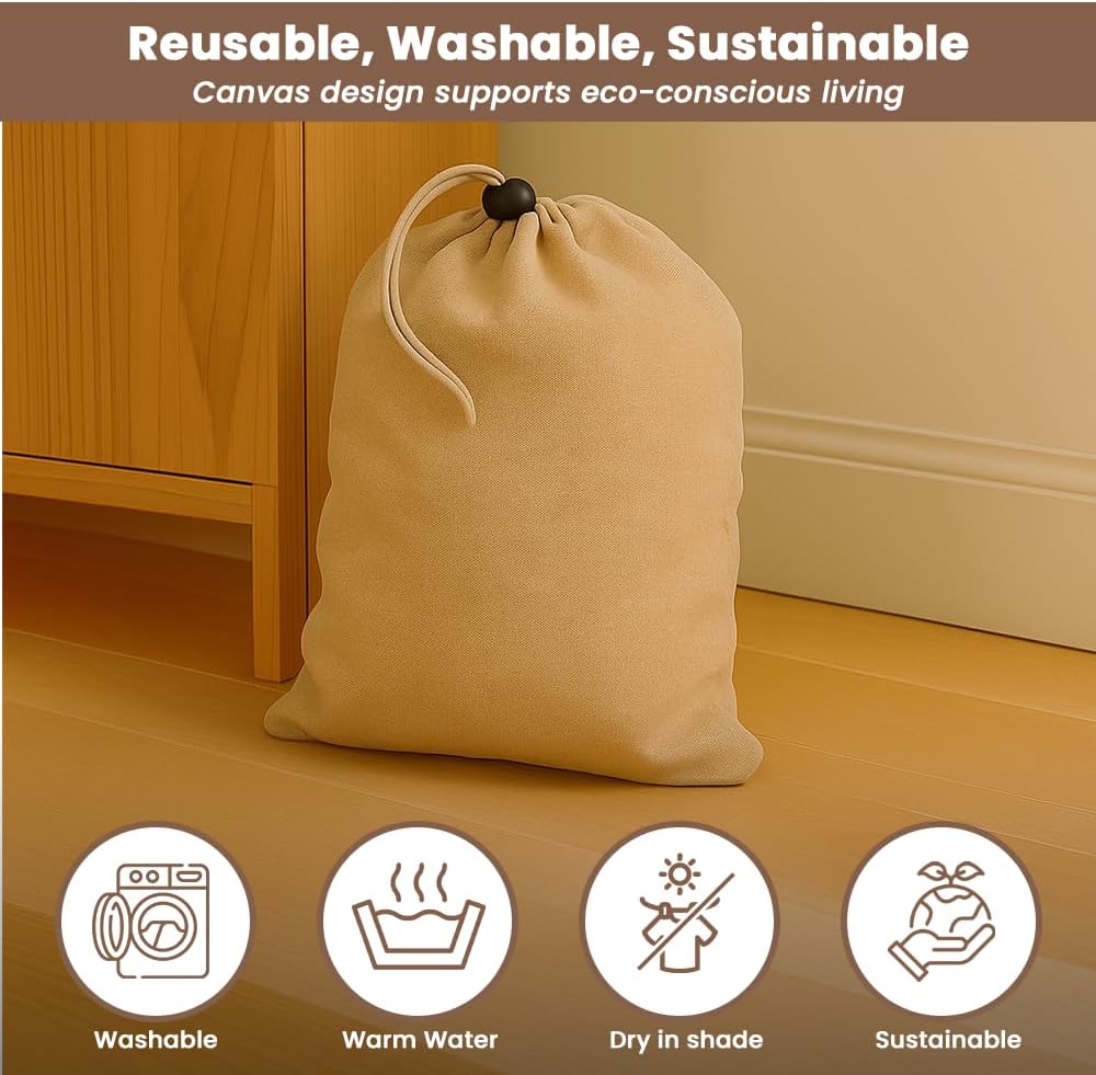 LFH Cotton Rich Shoe Storage Bags with Drawstring, Dustproof Breathable Reusable Organizer, Perfect For Travel, Dorm, Hotel, College, Gym, Machine Washable 8"x17" (Pack of 2) - Black sand