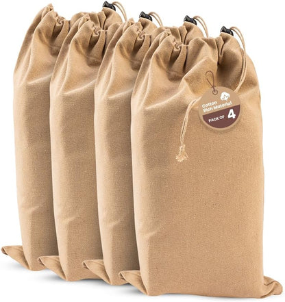 LFH Cotton Rich Shoe Storage Bags with Drawstring, Dustproof Breathable Reusable Organizer, Perfect For Travel, Dorm, Hotel, College, Gym, Machine Washable 8"x17" (Pack of 2) - Black sand