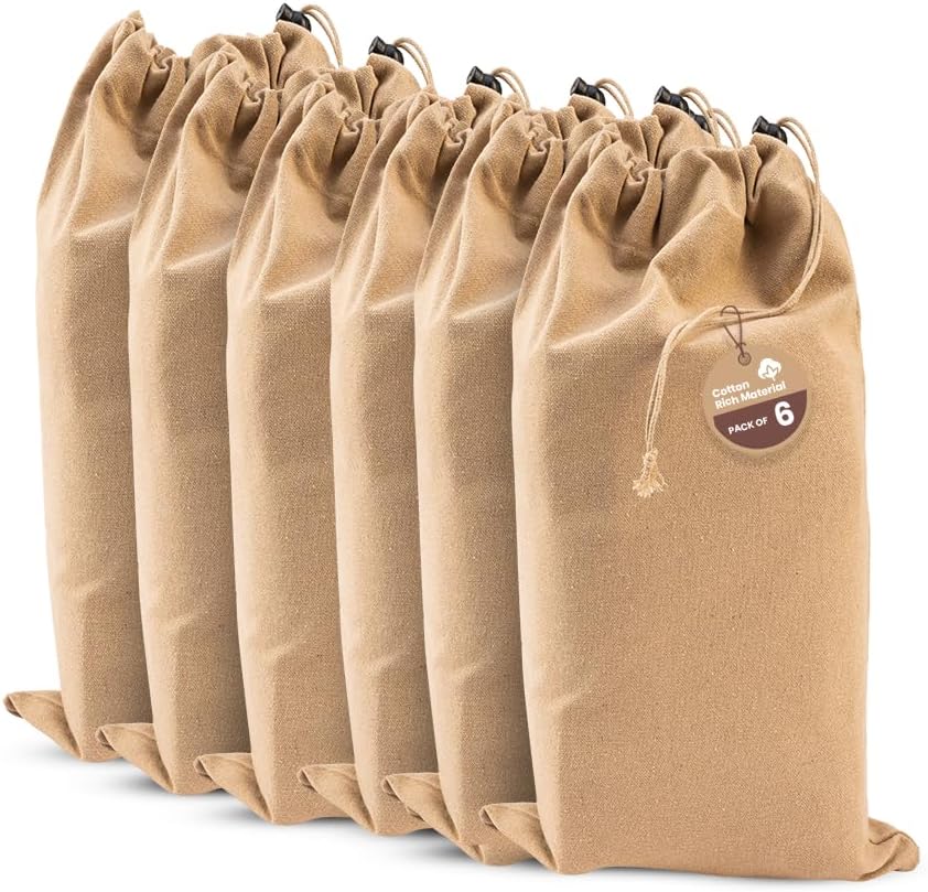 LFH Cotton Rich Shoe Storage Bags with Drawstring, Dustproof Breathable Reusable Organizer, Perfect For Travel, Dorm, Hotel, College, Gym, Machine Washable 8"x17" (Pack of 2) - Black sand
