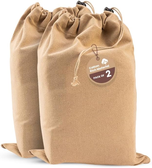 LFH Cotton Rich Shoe Storage Bags with Drawstring, Dustproof Breathable Reusable Organizer, Perfect For Travel, Dorm, Hotel, College, Gym, Machine Washable 8"x17" (Pack of 2) - Black sand