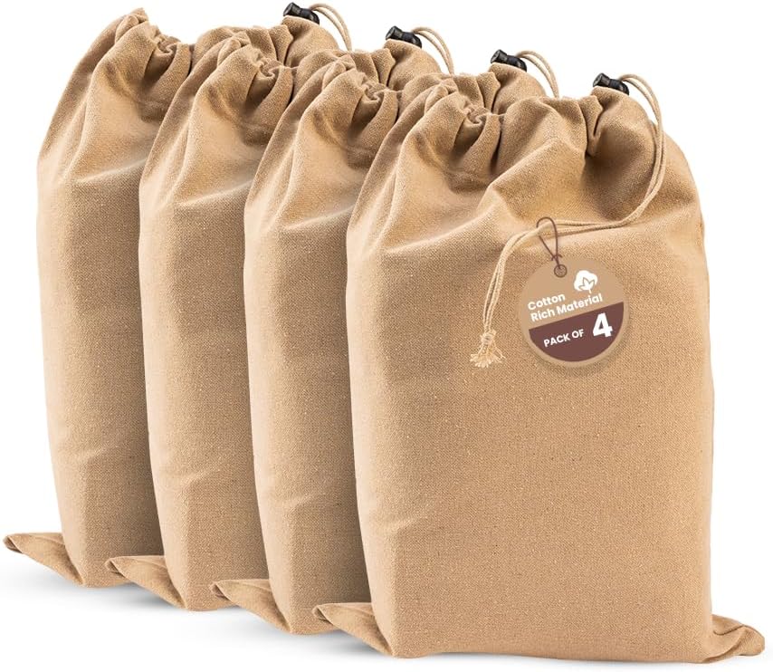 LFH Cotton Rich Shoe Storage Bags with Drawstring, Dustproof Breathable Reusable Organizer, Perfect For Travel, Dorm, Hotel, College, Gym, Machine Washable 8"x17" (Pack of 2) - Black sand